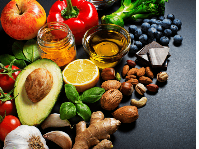 Alimentos saudáveis e coloridos.