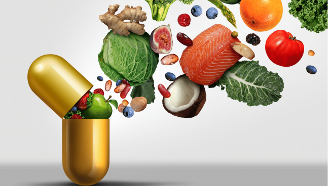 Variedade de alimentos que dispõem diferentes vitaminas.